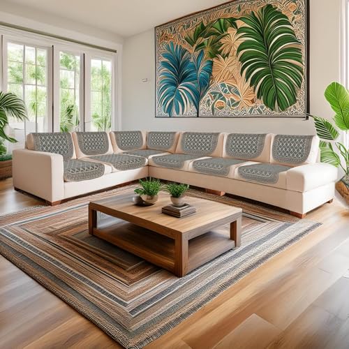 Image of Premium Chenille Woven Anti-Slip 6 Seater L-Shape Sofa Cover | L-Shape Sofa Seat Protector for Living Room | Durable & Stylish Slipcover - Teal