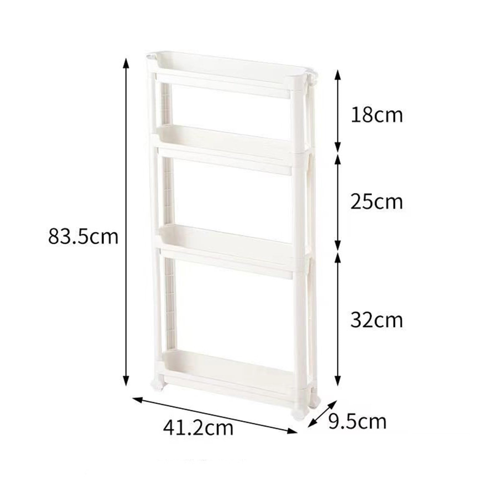 Carrito Utili de 3 niveles con ruedas, estante delgado de plástico hueco para ahorrar espacio, estante para cocina, baño, oficina y lavandería, color blanco