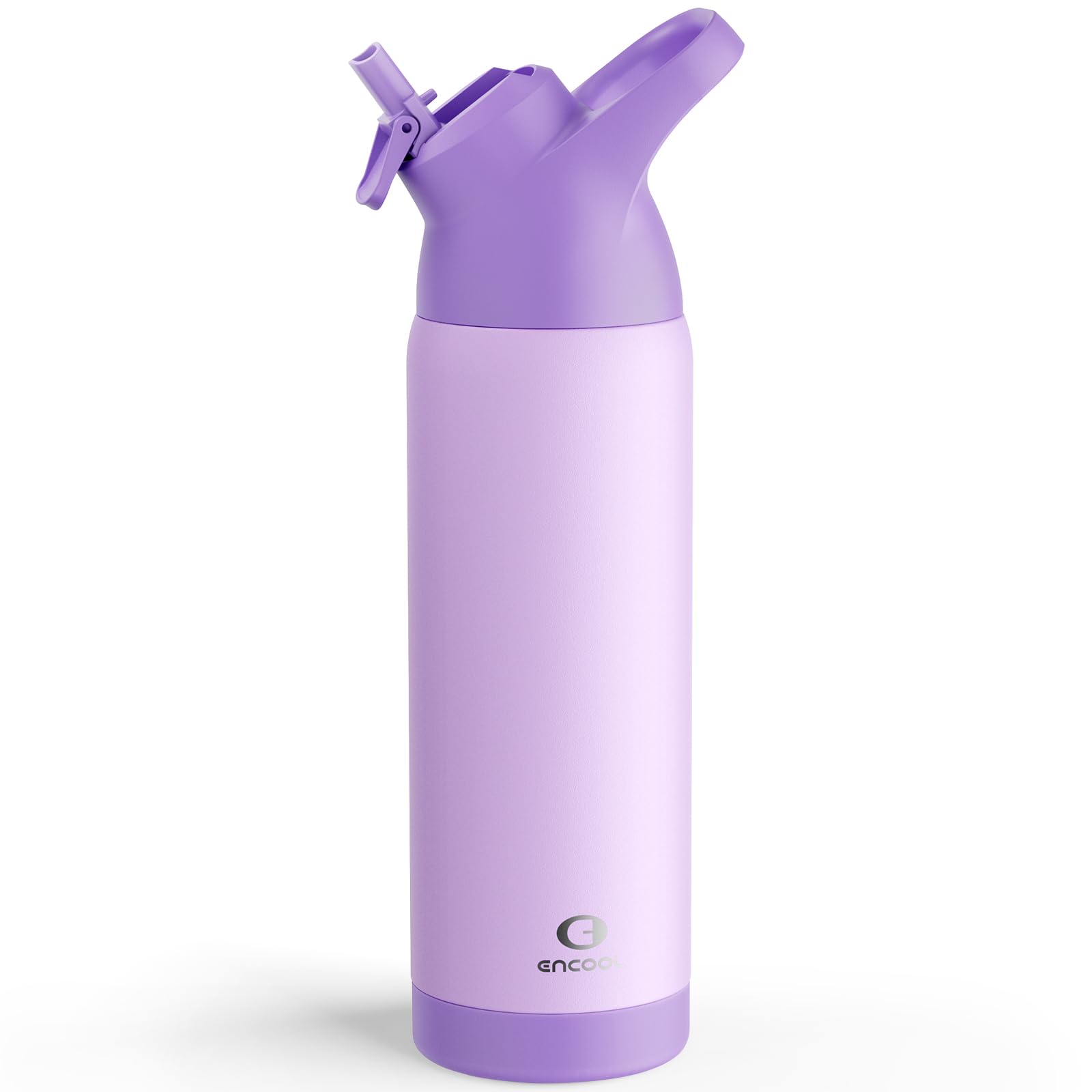 Insulated Water Bottle with Straw - Encool Stainless Steel Water Bottle, Reusable Leakproof and BPA-Free for Sports, Travel, Cold for 24 Hours, 24 oz, Lavender