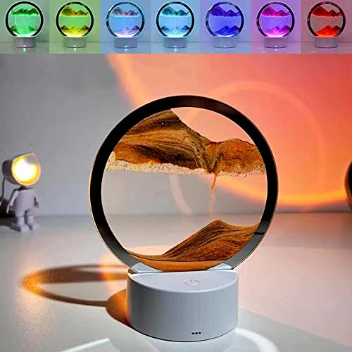 Yckeogln 3D Moving Sand Art Table Lamp,360° Rotating Hourglass Decoration Creative Art Sand Art Liquid MotionQuicksand Lights,Flowing Sand Painting Desk Lamp,Bedroom Table Lamp Decoration(Yellow) - Image 2