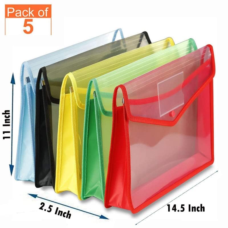 Image of Envelope Folder,Transparent Poly-Plastic A4 Documents File Storage Bag with Snap Button Certificate File Holder /Document Folder for Certificates A4 /Legal /Bag for Document (Pack of 10)