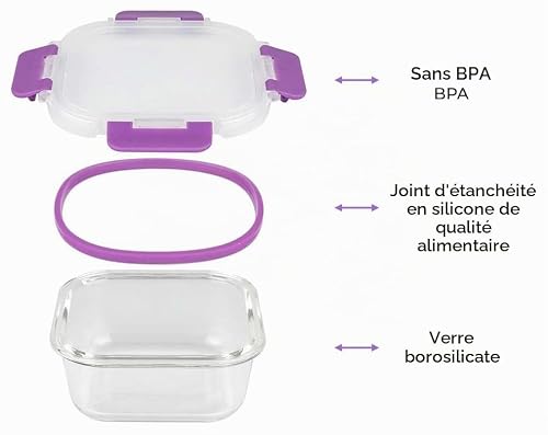 Lot de 24 récipients alimentaires en verre (12 récipients et 12 couvercles) - Passe au lave-vaisselle, au micro-ondes et au congélateur - Anti-fuite et sans BPA - Approuvé par la FDA et le FSC – vue 4