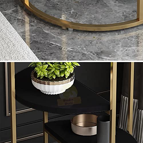 Image of Wooden World Simple Modern Bedside Cabinet Farmhouse Accent Coffee Table Small Round MDF Top Metal Table Living Room Sofa. (Black)