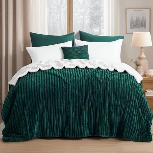 RUIKASI Sherpa Decke Warme Kuscheldecke Flauschige 220x240 cm Grün – Ansicht 2