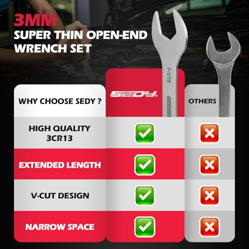 Image of 9-Piece Super Thin Open-End Wrench Set, SAE 1 /4 inch-1-1 /16 inch, 3mm Thickness Slim Wrench Set for Tight Spaces, Nickel Plated Flat Wrenches with Rolling Storage Pouch
