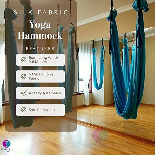 Image of Streetup India Silk Fabric Pro Aerial Swing /Yoga Hammock | 6 x 2.6 Mtrs Long Fabric | with Complete Kit