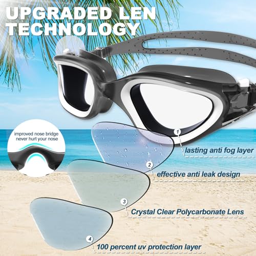 HotSrace Swimming Goggles Anti Fog Anti UV No Leakage,Swim Goggles Soft Silicone Clear Vision Easy to Adjust for Adult Men Women Teenager - Image 3