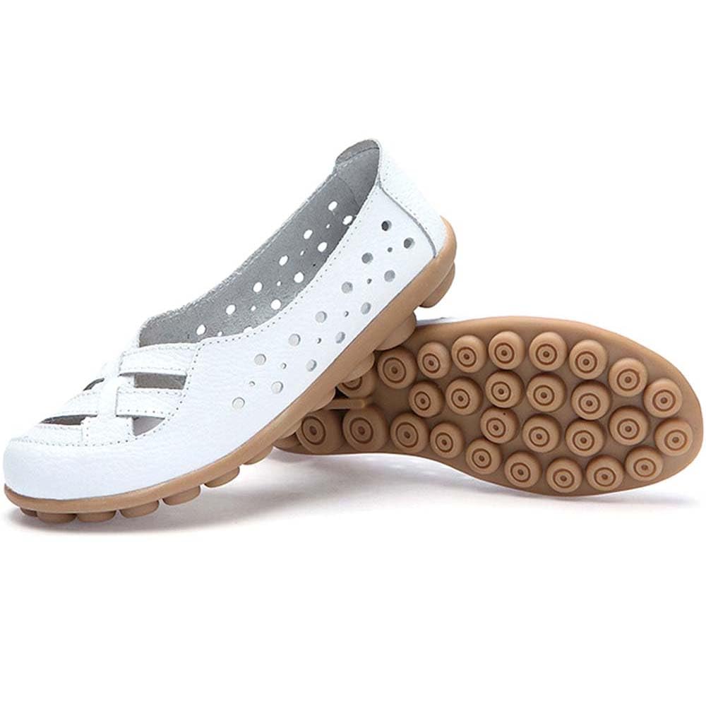 Mocasines ortopédicos para Mujer, Zapatillas de Vestir ortopédicas, Zapatos de Cuero Huecos, Sandalias Planas Huecas, Zapatos Casuales sin Cordones
