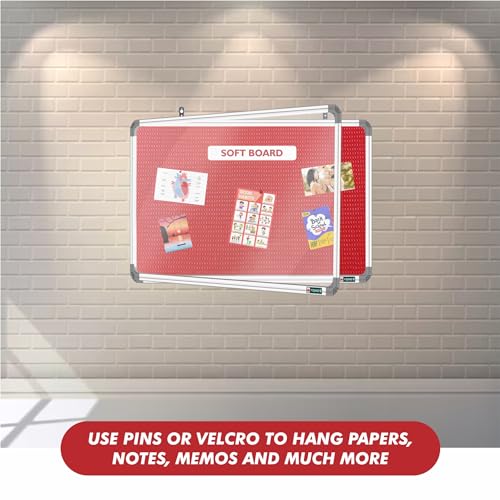 Image of YAJNAS 3X5 Feet Premium Material Red Designed Notice Board with Acrylic Door /Soft Board /Bulletin Board /Pin-up Display Board for Study Room, Office, School & Home Use
