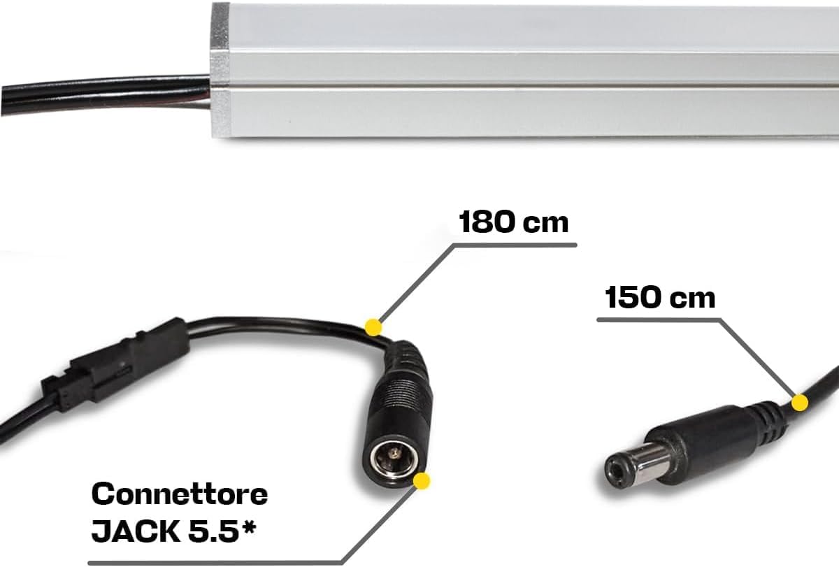 Barretta a Led su misura con dimmer touch per sottopensili - Personalizzabile da 30cm a 200cm con luminosità regolabile (120 cm, Luce Calda 3000K)