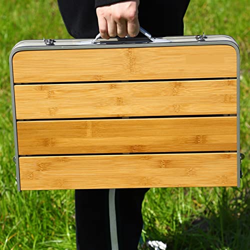 Table de camping portable bambou stable hauteur réglable pique-nique