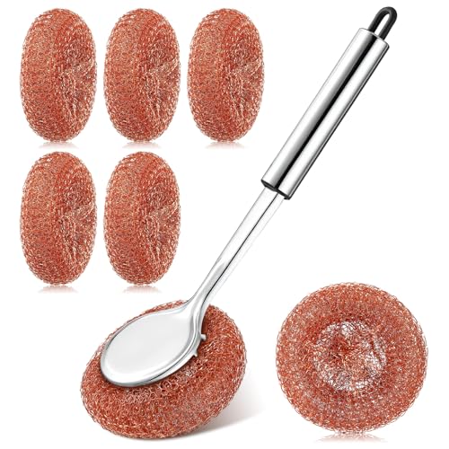 5 Pcs Copper Coated Scourers Scrubbing Pads Set