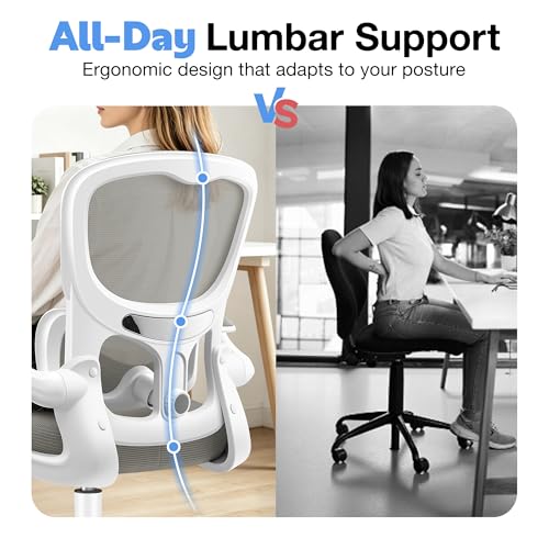Image of ALLGOD Ergonomic Office Chair, Breathable Mesh Ergonomic Desk Chair with Adjustable Lumbar Support, Flip-up Armrests, Computer Chairs Comfortable for Home, Office, Work, 300lbs, LightGray, Upgrade