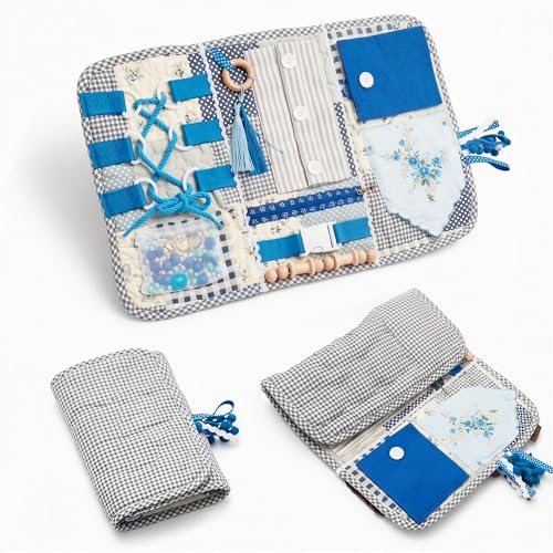 Fidget Blanket for Adults with Dementia w/Ten Dementia Gadgets & Activities, Best Gifts for Dementia Patients, 20 X 12 in, Blue Busy Blanket for Dementia Patients, Dementia Activities for Seniors