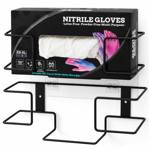 2 Pack Glove Box Holder Wall Mount Set with 100 Nitrile Gloves, Black