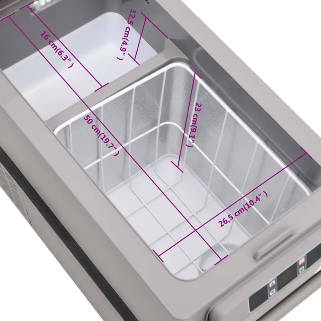 Frigo con maniglia, grigio, 35 l, in PP e PE, contenitore termico elettrico con compressore, display LED, portabevande, ideale per campeggio, picnic, auto, attività all'aperto, viaggi