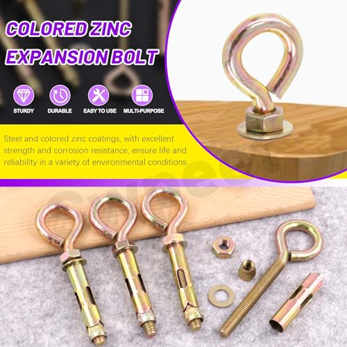 Image of Swpeet 8Pcs M12 Thread Wall Concrete Brick Expansion Screws Closed Anchor Hook, Expansion Eyebolt Screws Bolts, Heavy-Duty Expansion Bolts with Eye Ring, Sleeve Anchor, Expansion Hooks