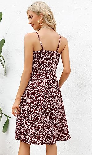 Image of Berydress Women's Casual Beach Summer Dresses 2026 Solid Cotton Flattering A-Line Spaghetti Strap Button Down Midi Sundress