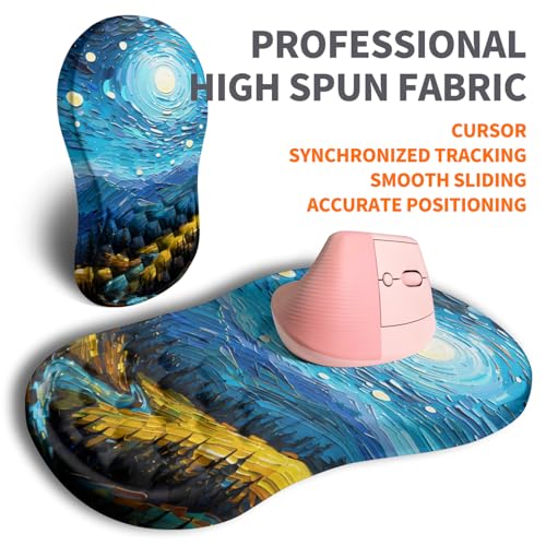 Image of Ergonomic Joint Wrist Support Mouse Pad with Memory Foam Cushion Massage Bump, Carpal Tunnel Pain Relief Mousepad Slope Design for Wrist Rest, 11.8x7.9 in, Starry Night