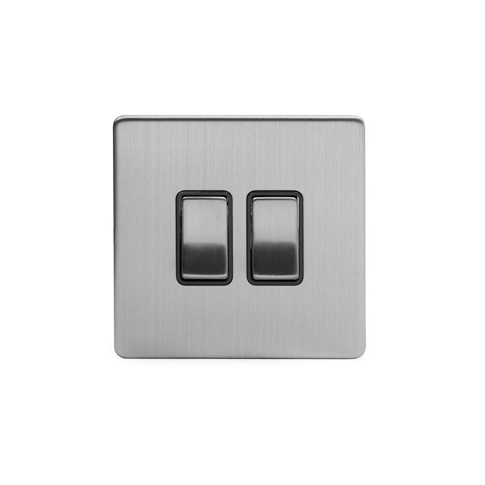The Soho Lighting Company Brushed Chrome Soho Lighting 2 Gang Intermediate Light Switch Black Ins 10A Screwless