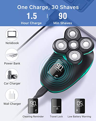 Electric Shaver for Men & Grooming Kit, OriHea 4 in 1 Electric Razor Cordless Waterproof Wet Dry Rotary Bald Head Shaver Nose Trimmer Hair Clippers Facial Cleansing Brush LED Display - Thumbnail 3