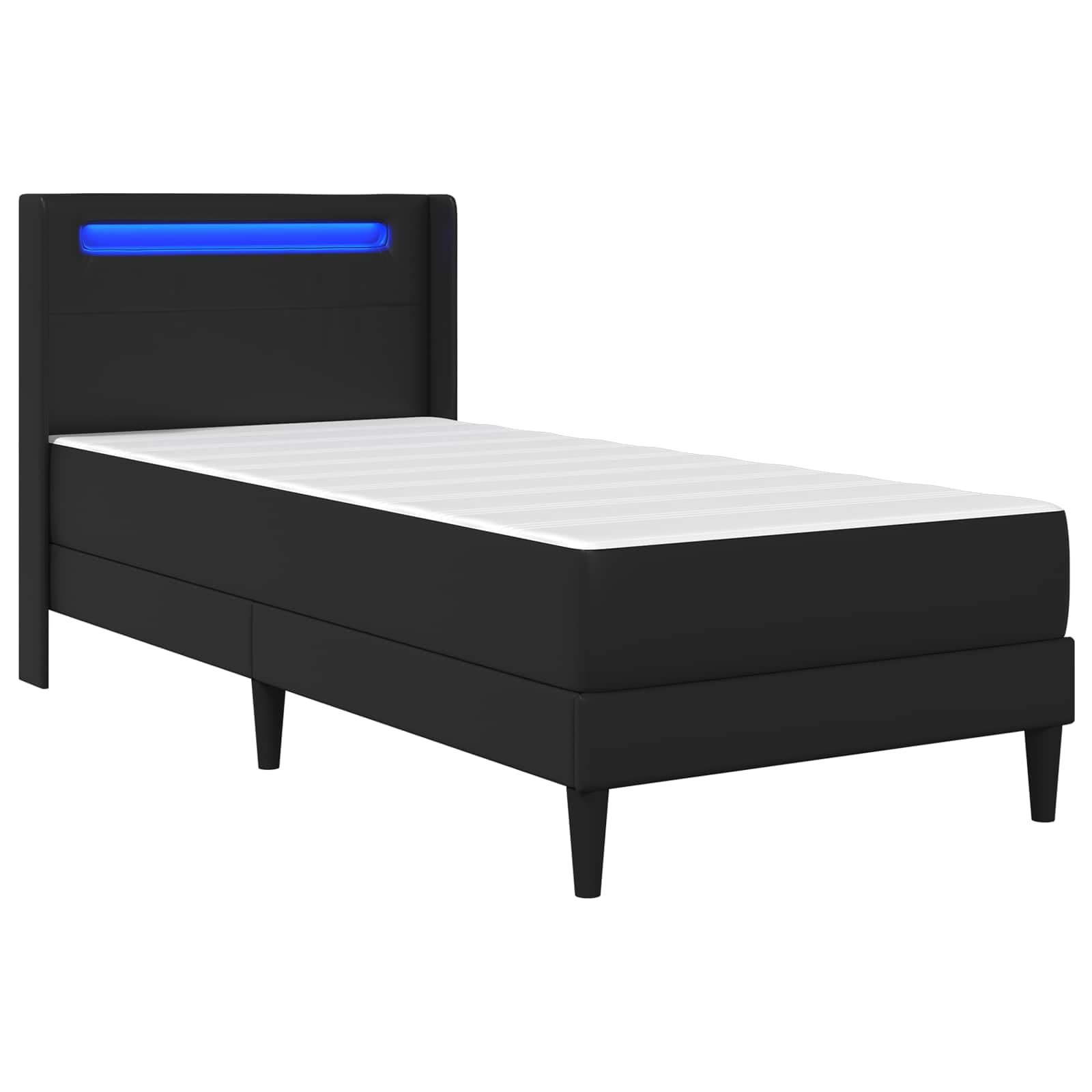 Struttura letto con materasso nero, 80 x 200 cm, in ecopelle, materasso a molle insacchettate, porte USB, illuminazione LED, ergonomico, traspirante, adatto per la camera da letto