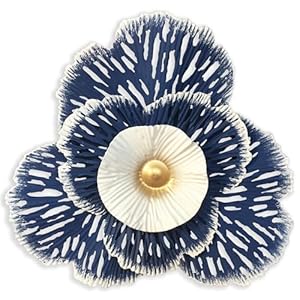 10″ Metal Flower Wall Art Decor, Rustic Modern Floral Sculpture, Distressed Iron Wall Hanging Home Decoration Accent Artworks for Indoor Kitchen Bedroom Living Office Outdoor Garden Patio (36D-Blue)