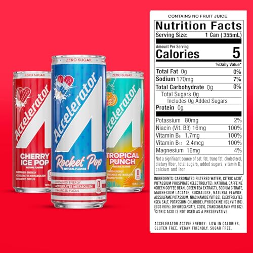 Image of Accelerator Active Energy Drink, Variety Pack 12oz can (12 pack) | Zero Sugar, Sustained Energy from 100% Natural Caffeine (200mg from Green Coffee Bean & Green Tea extract)