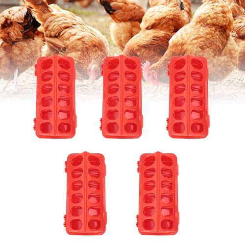 Jwthee Poultry Feeder, 5 PCS Plastic Flip Top Chicken Feeders 12 Holes Anti Spill Duckling Quail Feeder No Waste Bird Poultry Trough Feeding Case