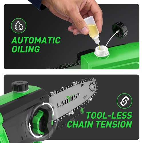 Image of SOYUS 8-Inch Cordless Pole Saw For Tree Trimming With 2 x 3.0 Ah Batteries