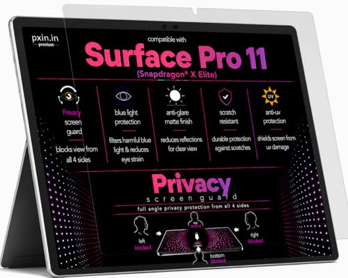 Image of Pxin 360 Pro Privacy Screen guard compatible with Surface Pro 11 | Anti Glare | Anti UV | Anti Blue | Anti Reflection | Privacy Filter | Unbreakable Build