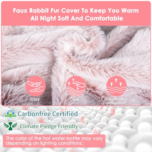 BOLEi Wärmflasche mit Weichem Bezug –Auslaufsicher 2L Groß Wärmflaschen mit Känguru-Tasche,Naturkautschuk +Bettflasche Flauschig,Geschenke für Männer Frauen (Rosa)