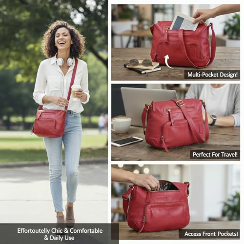 Image of Oak Leathers Women's Crossbody Bag - Genuine Leather Crossover Shoulder Purse With Adjustable Sling Strap - Medium Size
