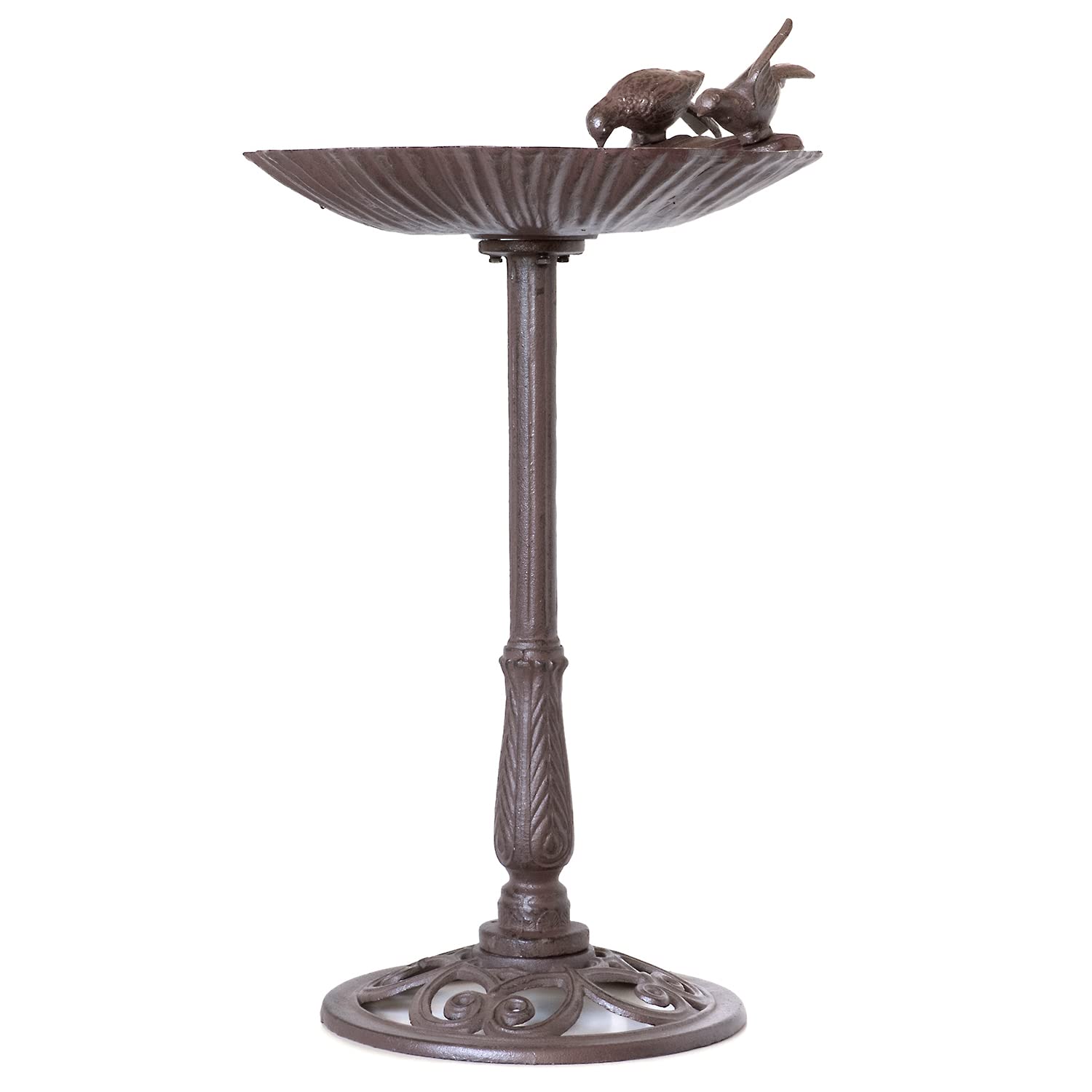 Moritz Bebedero para pájaros, 78 cm de alto, color marrón, hierro fundido, bebedero para pájaros para jardín, baño de pájaros con soporte, diseño antiguo