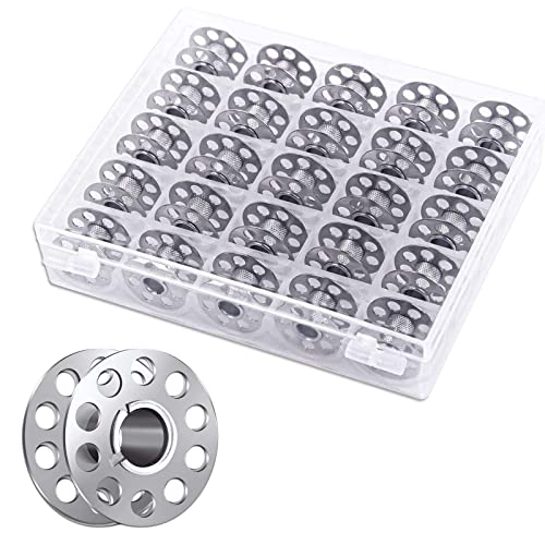 Canette Metal Machine a Coudre, Machine à Coudre de Canette Vide avec Boîte de Rangement, Canettes de Fil Métallique, 25 Pièces