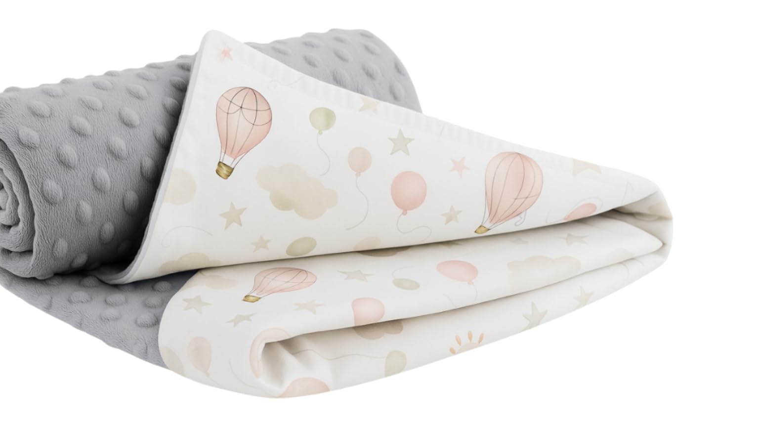 Ahoiikids Kuschelige Babydecke 75x100cm – Weiche Baumwoll-Decke für Neugeborene & Kleinkinder, ideal fürs Kinderbett & den Kinderwagen (Luftballon mit Grau Minky)