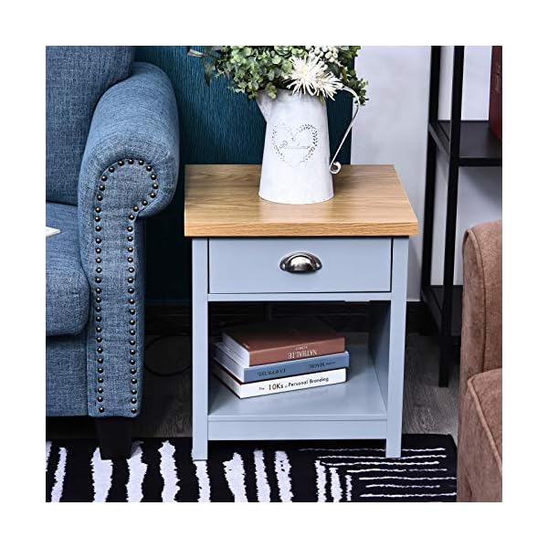 HOMCOM 1 Drawer Bedside Table NightStand Cabinet Rustic Style Bedroom Home Furniture - Image 4