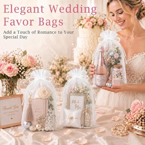 Image of Dealglad 50pcs Drawstring Organza Jewelry Candy Pouch Christmas Wedding Party Favor Gift Bags (8x12, White)