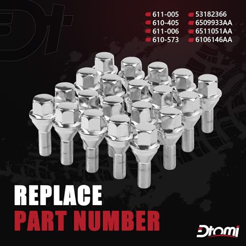 Wheel Lug Bolt M12x1.25 Wheel Studs Compatible with Jeep Dodge Chrysler Ram Cherokee Vehicle 200 2015-2017 Renegade 2014-2022 Dart 2013-2016 Compass 2018-2022 Replace# 6509933AA, 611-005 (20pcs)