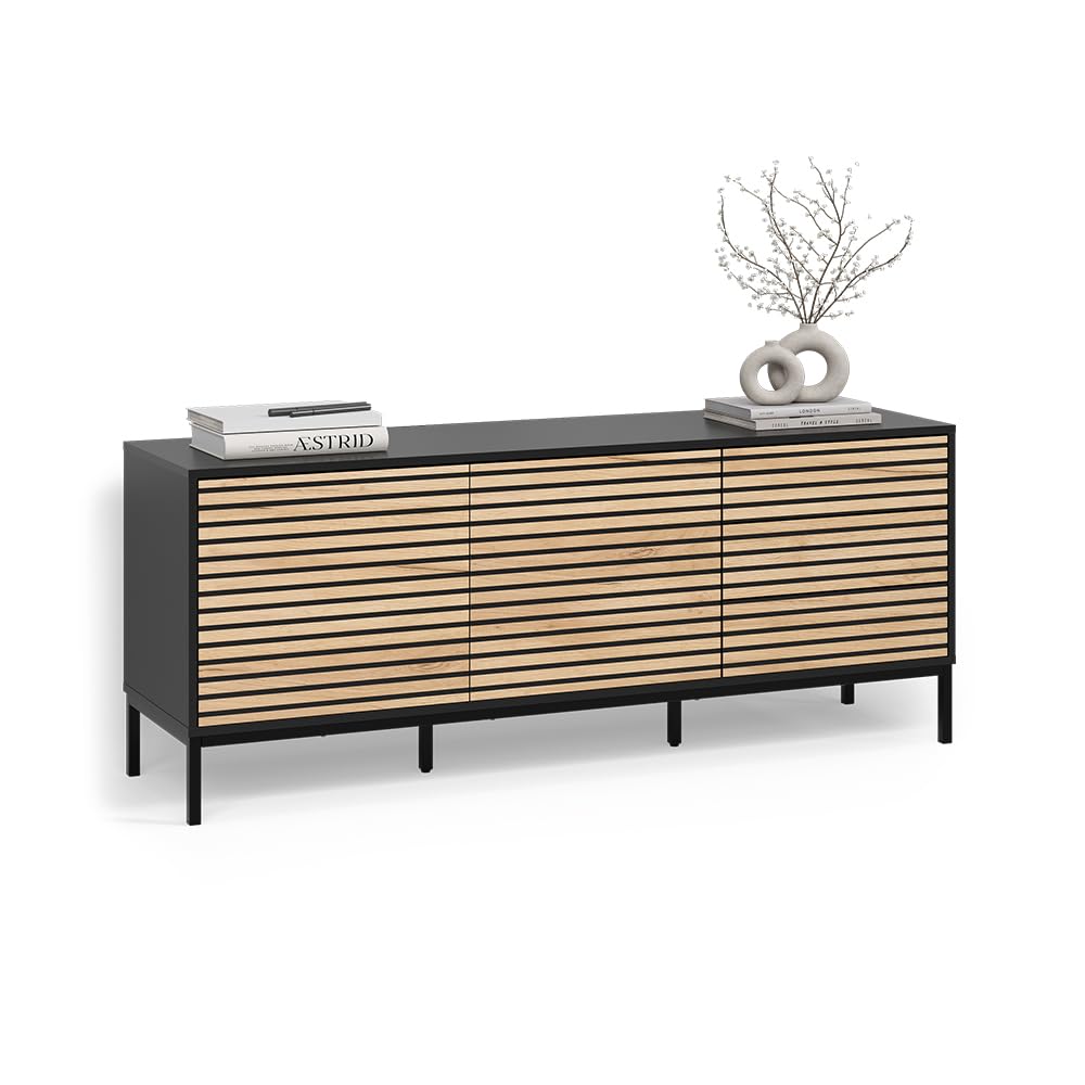 Livinity Lowboard Aterno Goldkraft Eiche/Anthrazit | mit 3 Schubladen