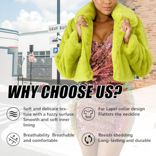 Image of RAMOUG Women Faux Fur Jacket Lapel Crop Fuzzy Coat Outerwear
