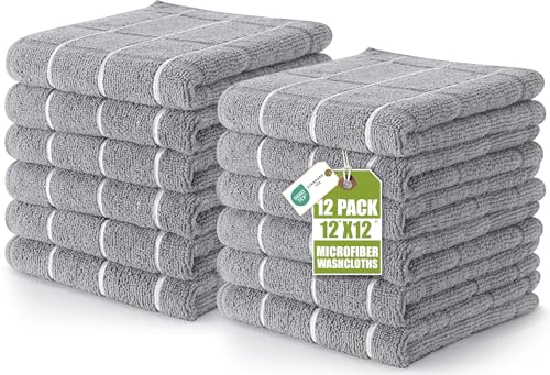 Utopia Towels 12 Pack Wash Cloths Set 12 by 12 Inches Highly Absorbent and Super Soft Microfiber Fingertip Towels Multi-Purpose Washcloths for Bathroom Kitchen Hotel Spa and Gym (Grey)