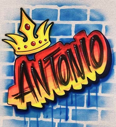 Airbrush Graffiti, Old School Hip Hop T Shirt, Red Orange Yellow, Golden Crown on Brick Wall2