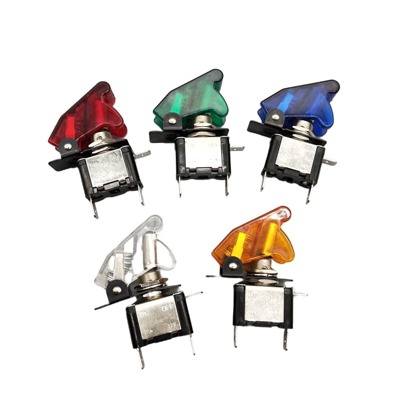 Auto Car Boat Truck Illuminated Led Toggle Switch with Safety Aircraft Flip Up Cover Guard Red Blue Green Yellow White 12V 20A(A Set of Green)