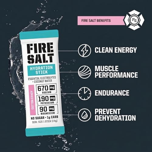 Image of Fire Salt Cotton Candy Electrolyte Hydration Sticks, Zero Sugar, 32 Count | Electrolytes & Coconut Water, Hydration Drink Mix with Magnesium, Potassium & Sodium, Single Serve On the Go Packs