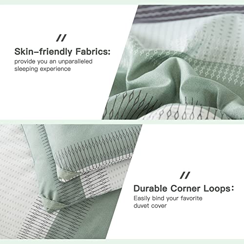 Litanika King Size Comforter Set Sage Green - 3 Pieces Lightweight Bedding Comforter Sets, Light Green White Colorblock Stripe Fluffy Bed Set, All Season Down Alternative #TOP5