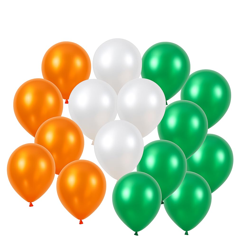 Metallic Latex Balloons, 100 Pieces Tricolor Pack in Orange White Green,8 inch Size, Premium Tear-Resistant-image-15