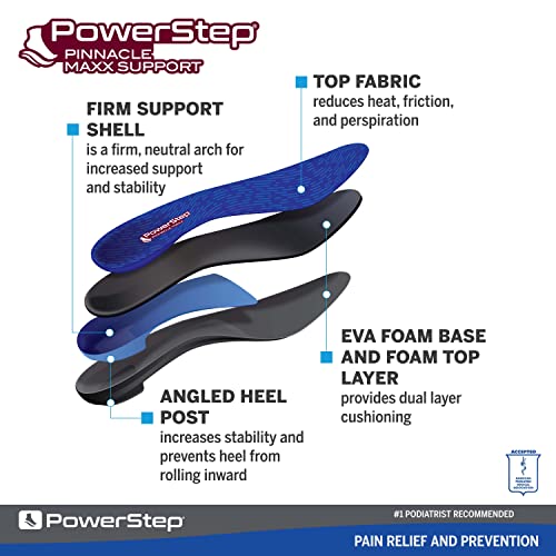 Powerstep Pinnacle Maxx Insoles - Over-Pronation Corrective Orthotic Inserts For Maximum Stability - Plantar Fasciitis Relief, Heel & Foot Pain Relief & Arch Support Insoles (M 5-5.5, F 7-7.5) #TOP1