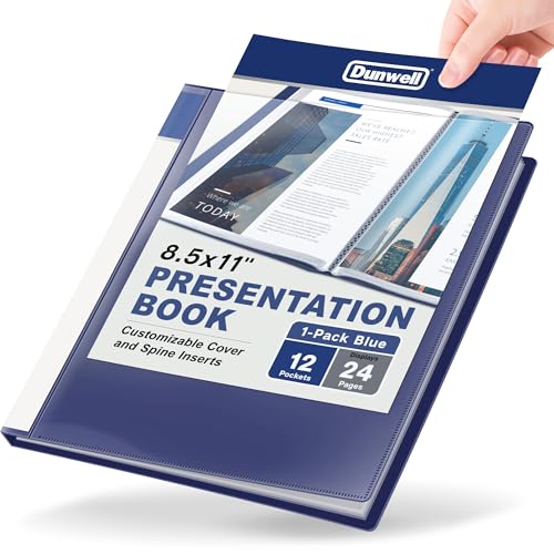 Dunwell 12-Pocket Presentation Binder with Plastic Sleeves (24 Viewable Pages), 8.5x11 Portfolio Folder, Top-Loading Sheet Protectors, Customizable Cover, Organizer for Photos, Recipes (Blue)
