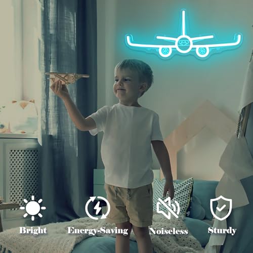 Image of Airplane Neon Sign Dimmable 3D Aviation Led Sign Airplane Wall Art Pilot Neon Lights for Bedroom Plane Decor for Boys Room Bar Office 16.2 x 6.9 Inches